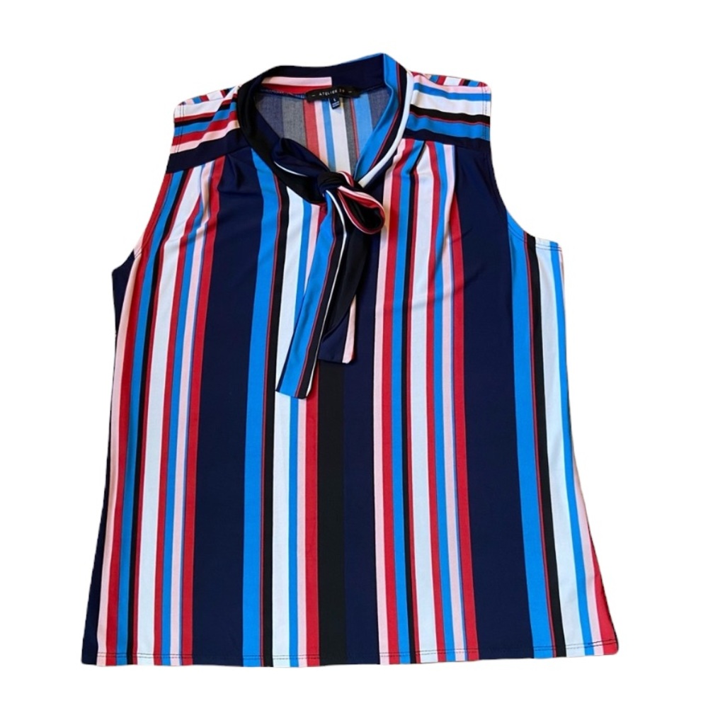 Atelier 29 Sleeveless Tie Neck Striped Top Size L